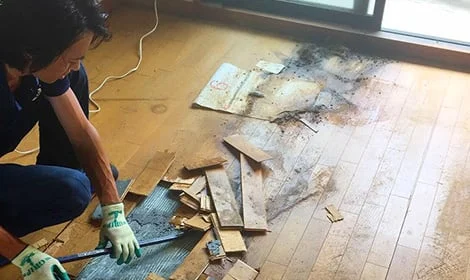 汚染箇所の解体・消臭の様子